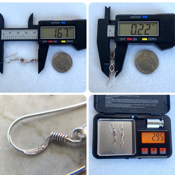 Sterling Silver 925 Dainty Oval Pink Tourmaline Multistone Dangle Drop Earrings - Picture 10 of 16